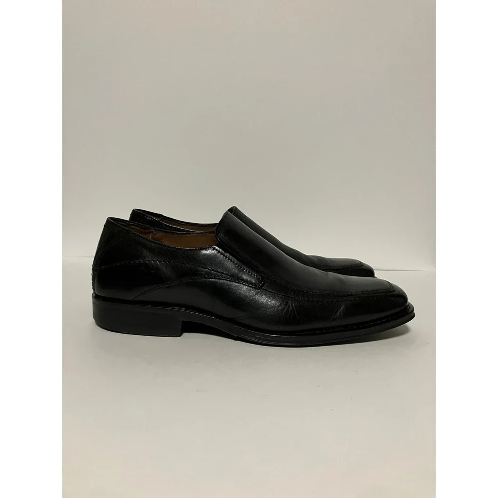Johnston & Murphy Mens 10M Black Leather Square Toe Slip On Loafers 20-6241
